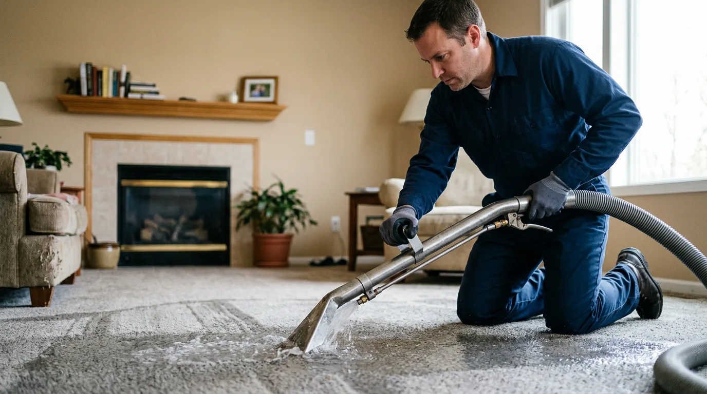 Water damage restoration technician working near Clayton, NC